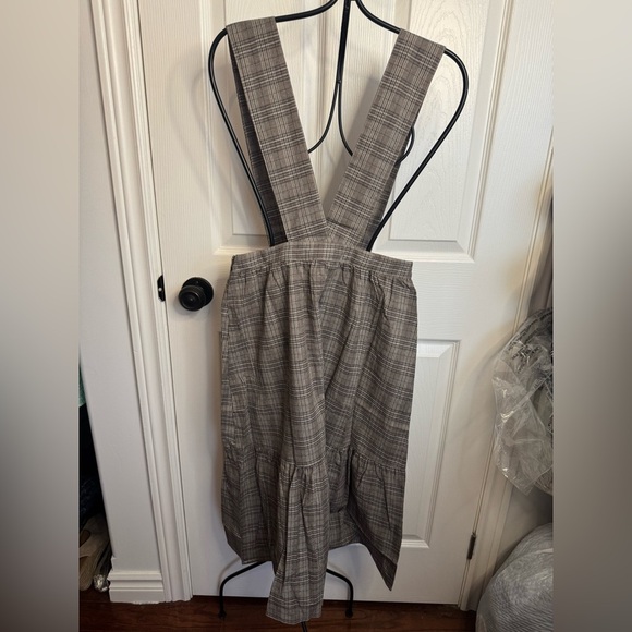 NWT Women's Ruffle Hem Plaid Overall Dress by Hayden In Grey - Picture 2 of 16